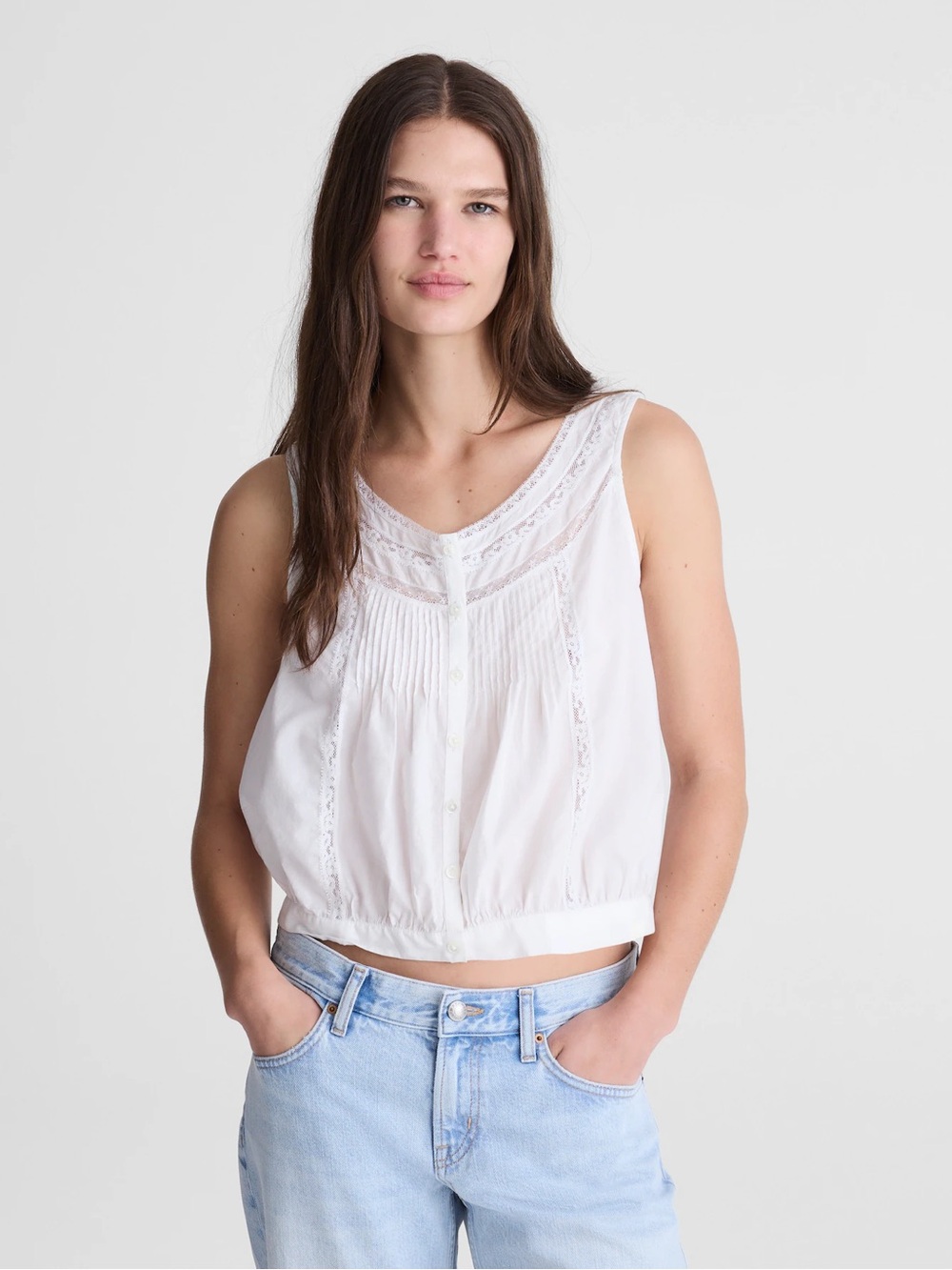 Madewell Lace-Insert Pintuck Sleeveless Top Size M